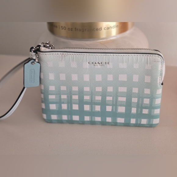 Coach Gingham Saffiano L-Zip Small Wristlet With COA - Picture 8 of 12